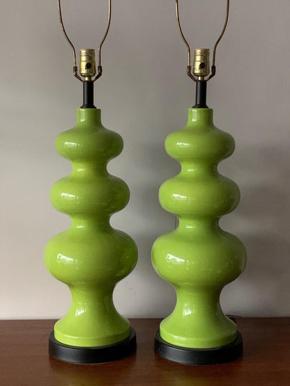 Pair of Impressive Ceramic Lamps circa 1970s with Original Shades