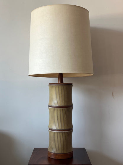 A Large Scale Martz Stoneware And Walnut Lamp