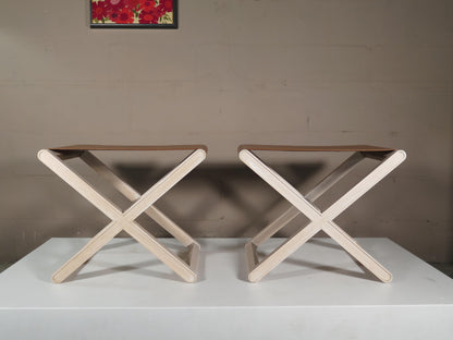 Oak Stools with Stitched Leather Tops