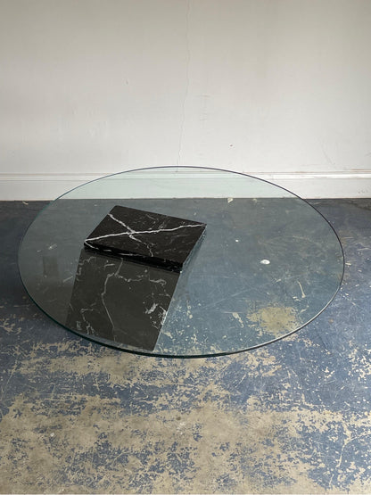 Postmodern Black Marble and Glass Cantilvered Coffee Table