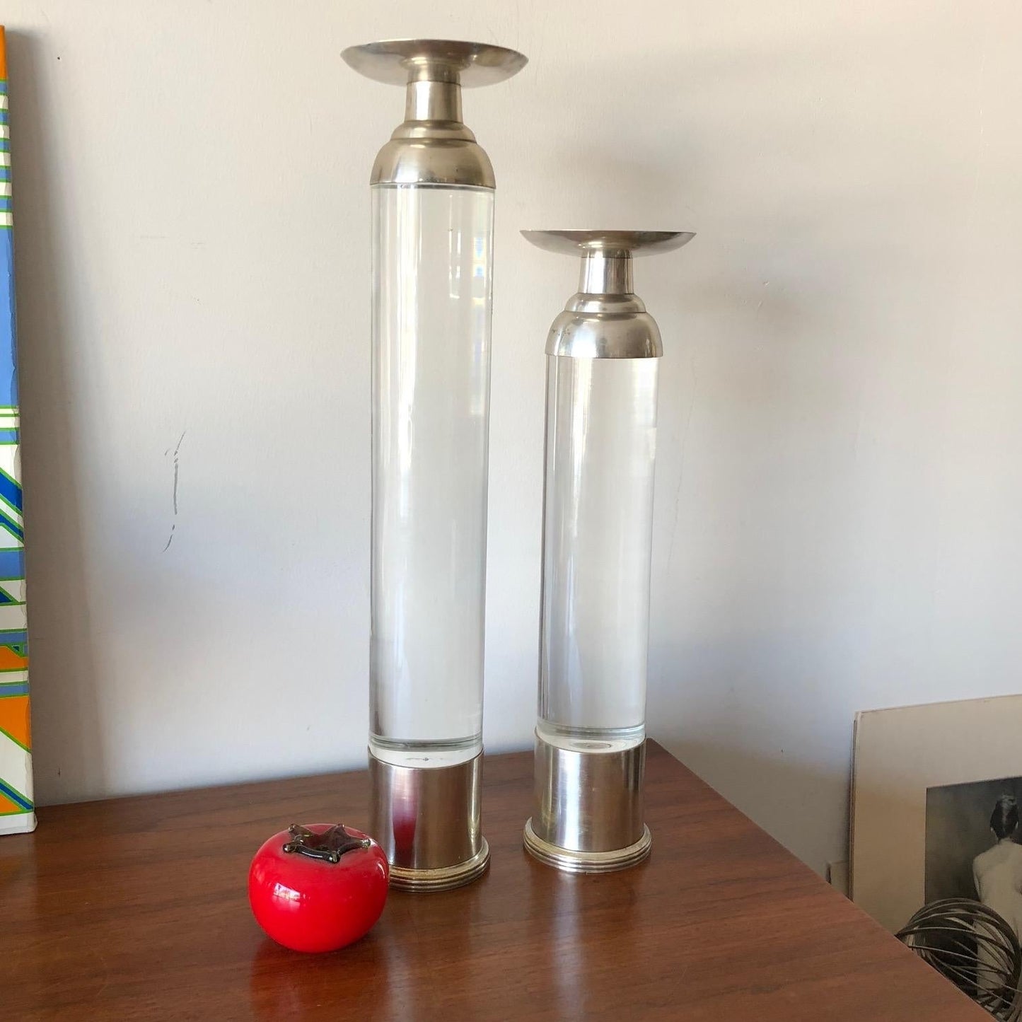 Two Lucite Candlesticks