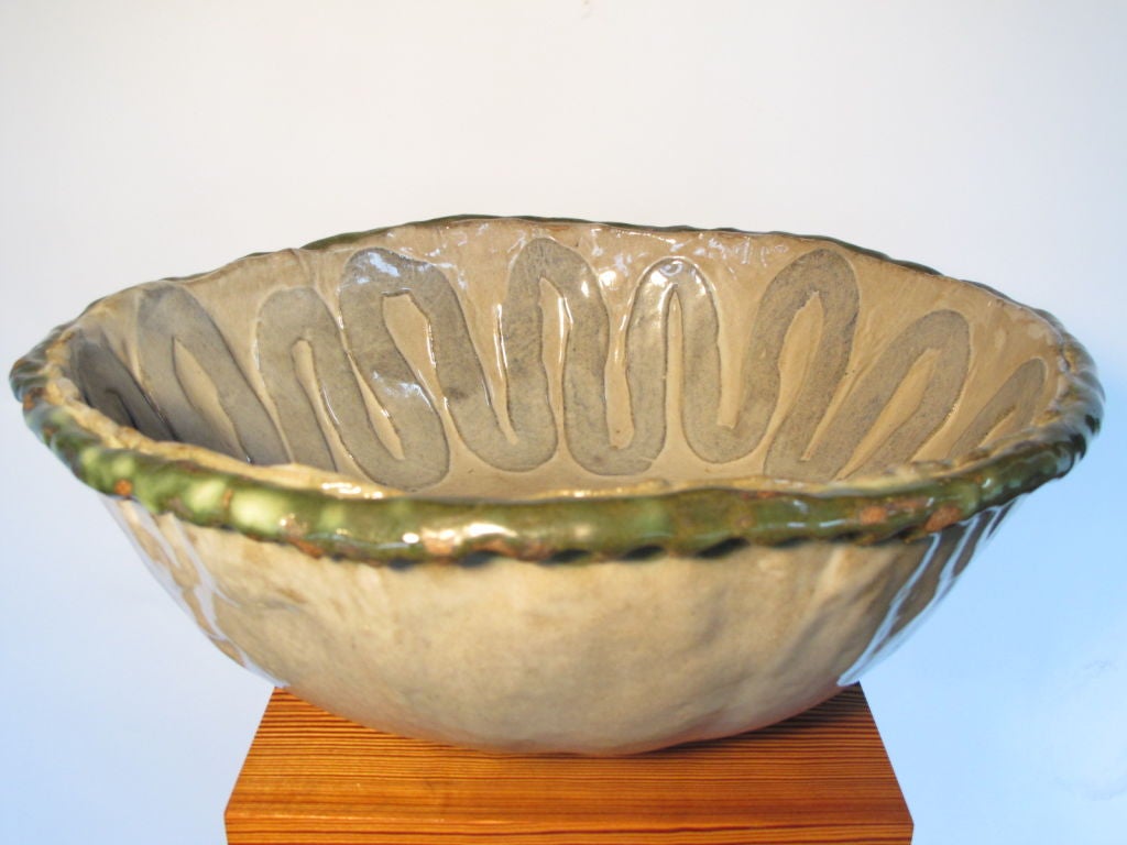 A Large Decorated Ceramic Bowl By Marguerite Antell