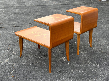 A Pair Of Unusual Italian Side Tables With Inlay Ca' 1940's