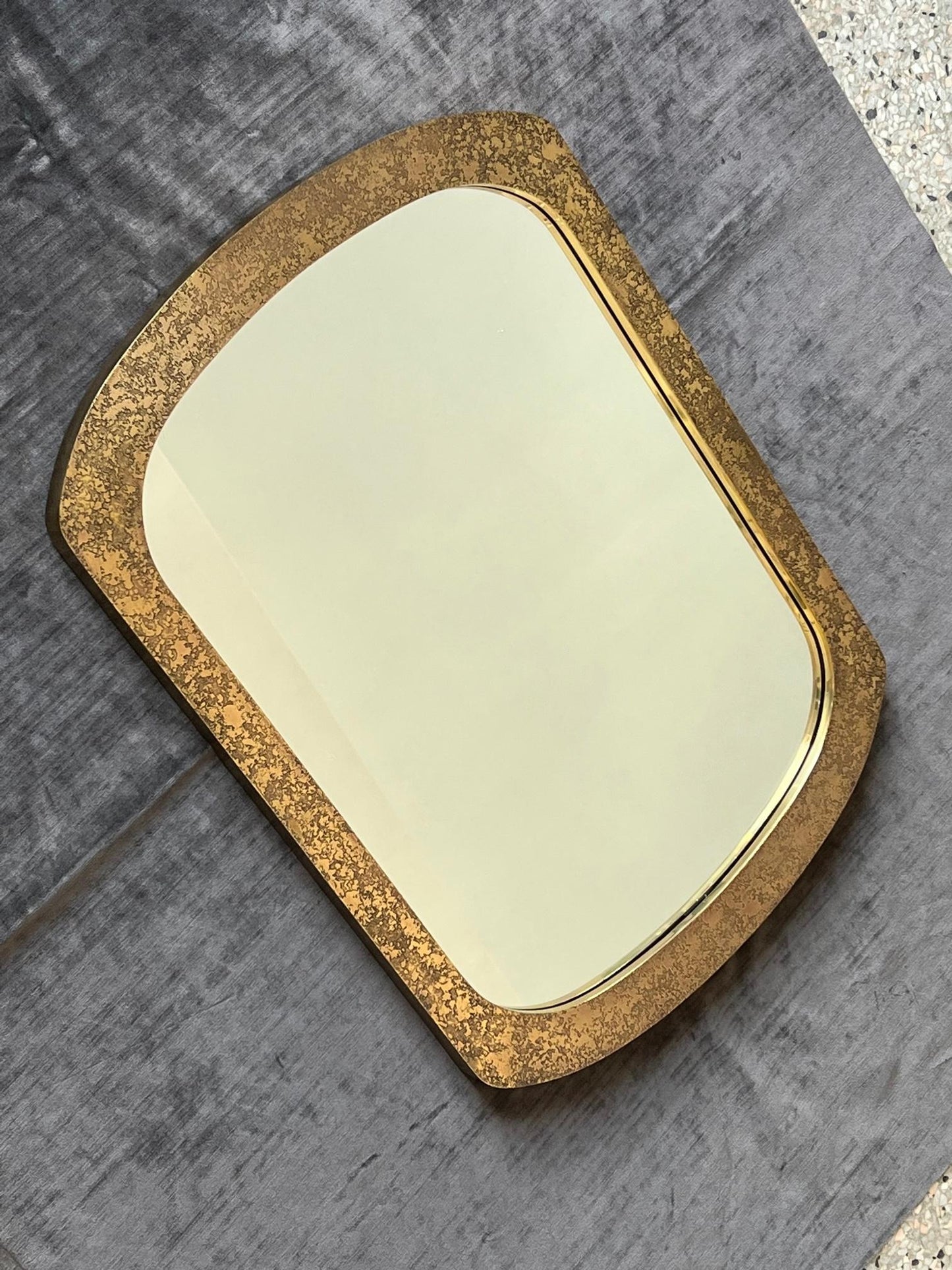 Unusual Mirror with Etched Brass Decoration