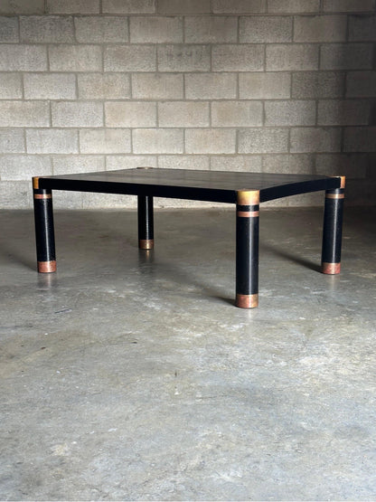 Karl Springer Exotic Leather and Patinated Brass Coffee Table