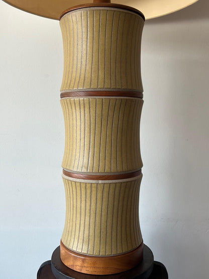 A Large Scale Martz Stoneware And Walnut Lamp