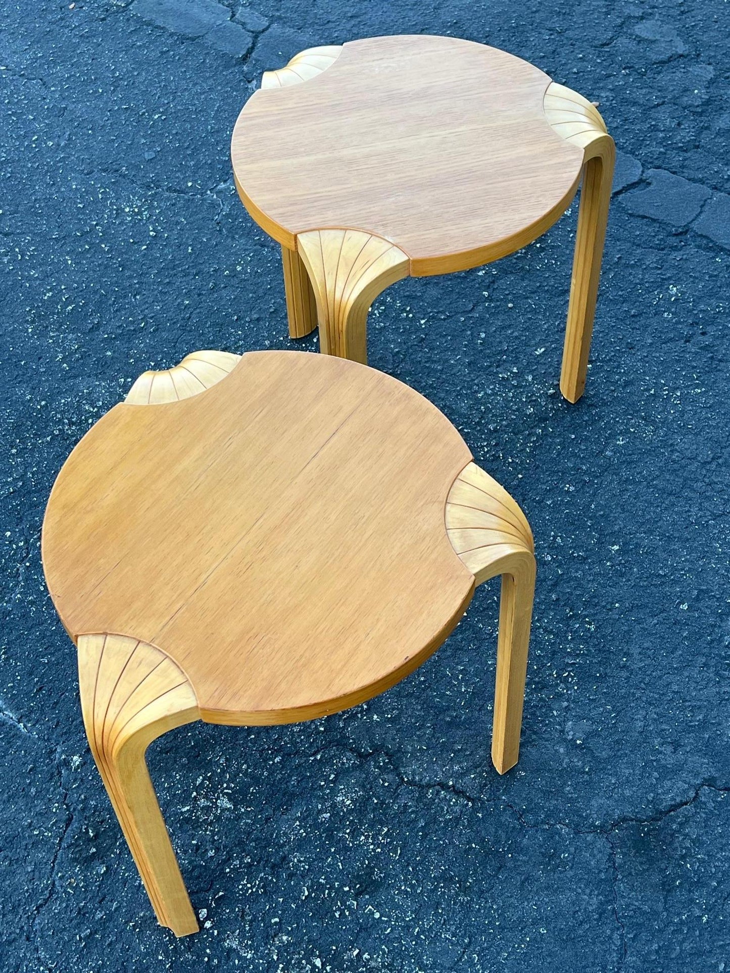 A Pair Of Vintage Alvar Aalto Fan Leg Stools ca' 1970'sq