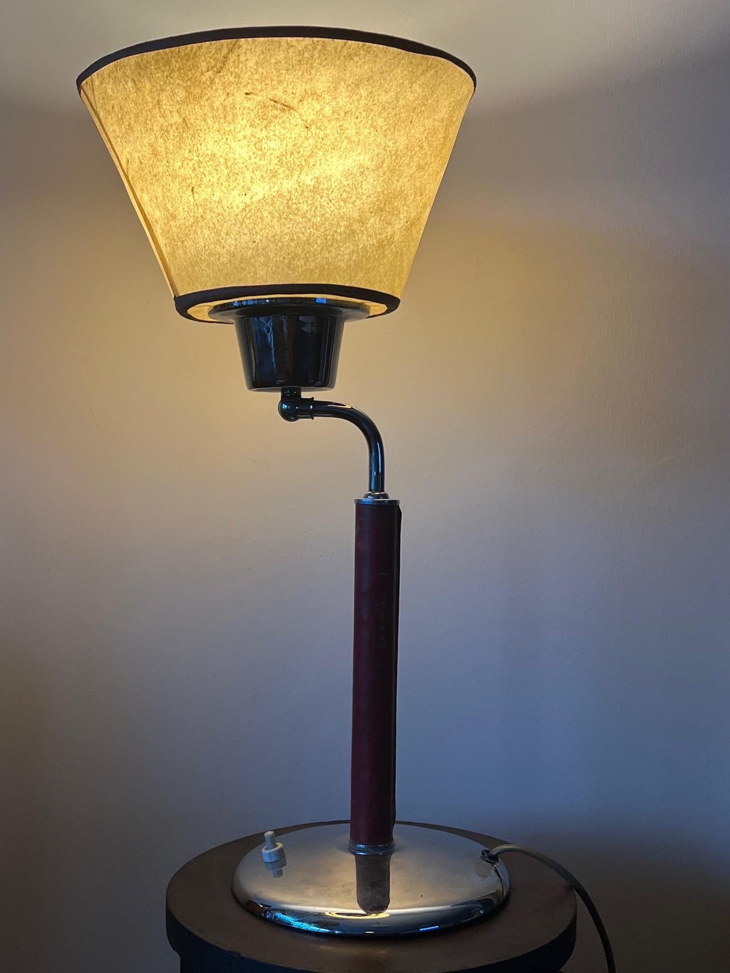 Elegant Desk Lamp in Red Leather and Parchment Shade