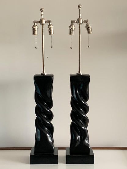 Pair of Table Lamps by Heifetz in Black Lacquer