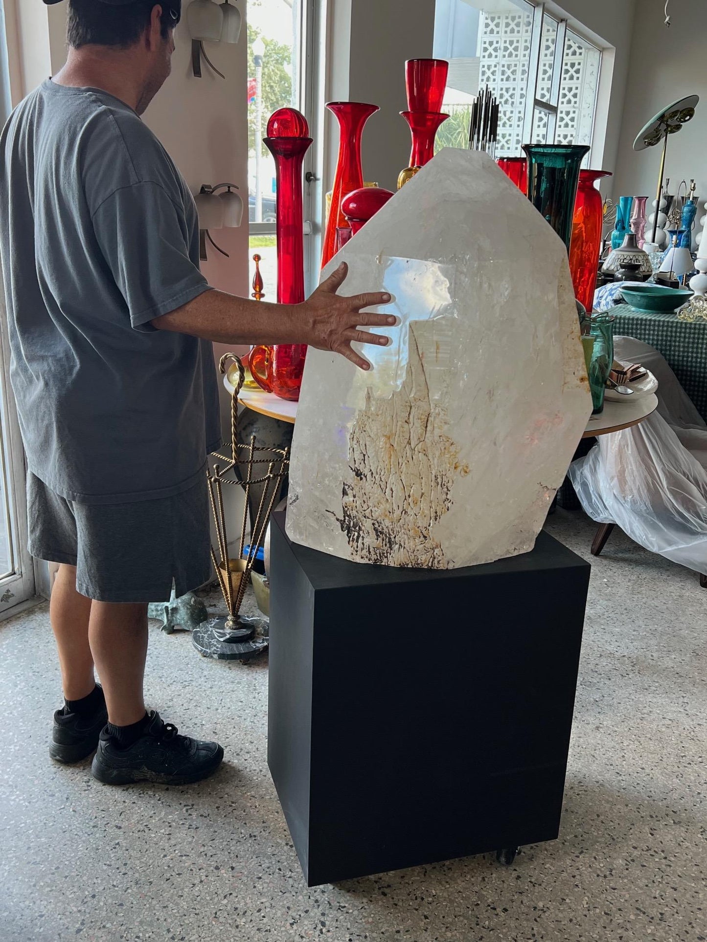 Massive Natural White Rock Crystal Obelisk Healing