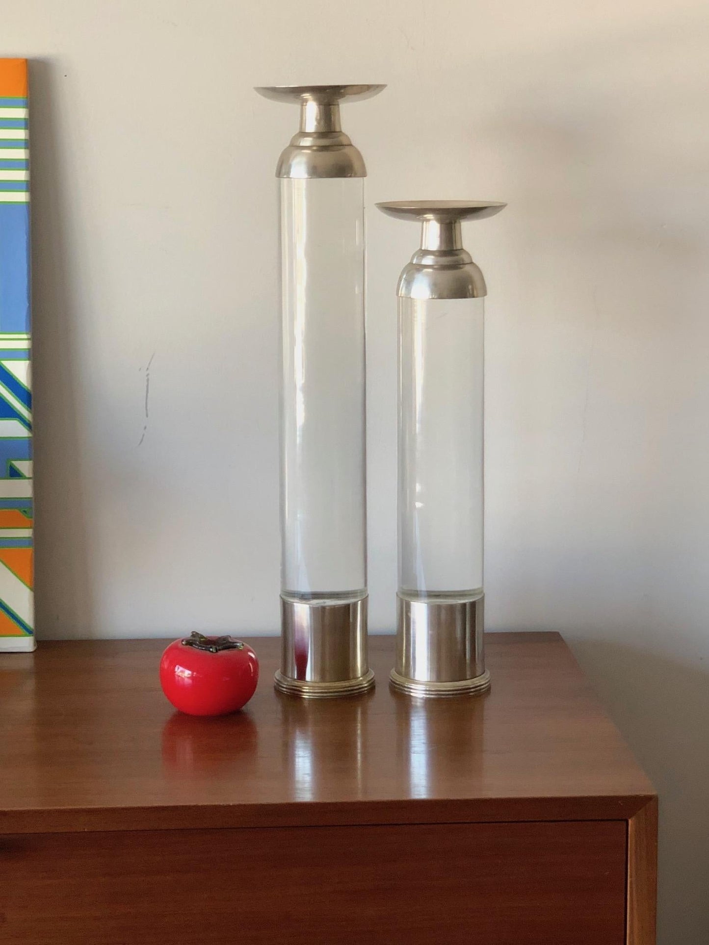 Two Lucite Candlesticks