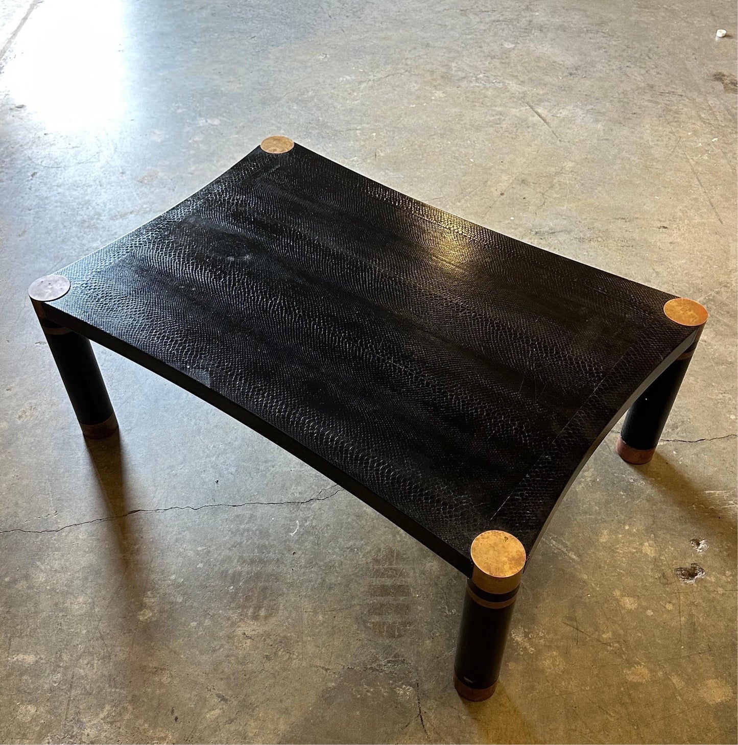 Karl Springer Exotic Leather and Patinated Brass Coffee Table