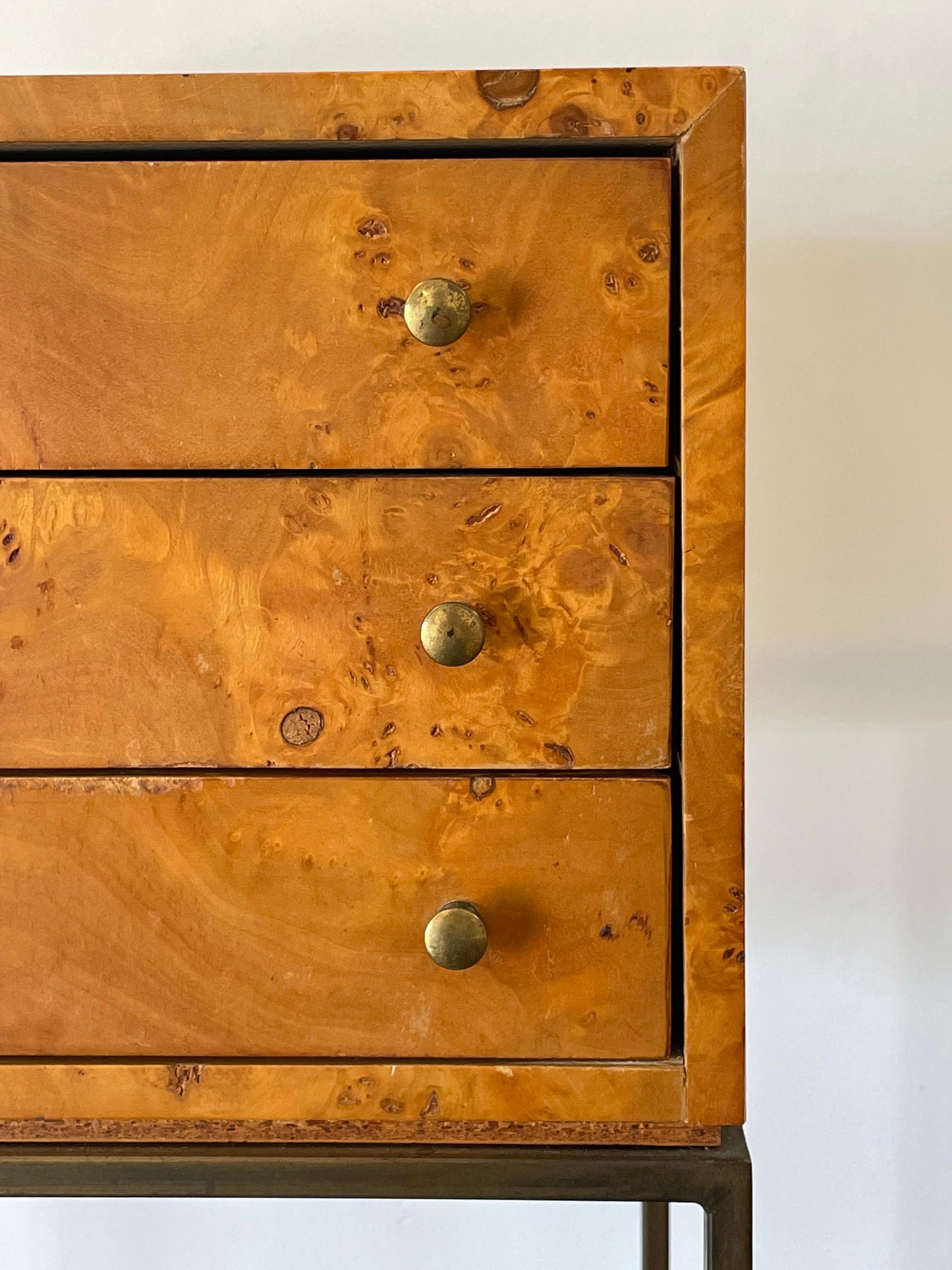 Petite Jewelry Chest in Bronze and Burl, Style of Milo Baughman