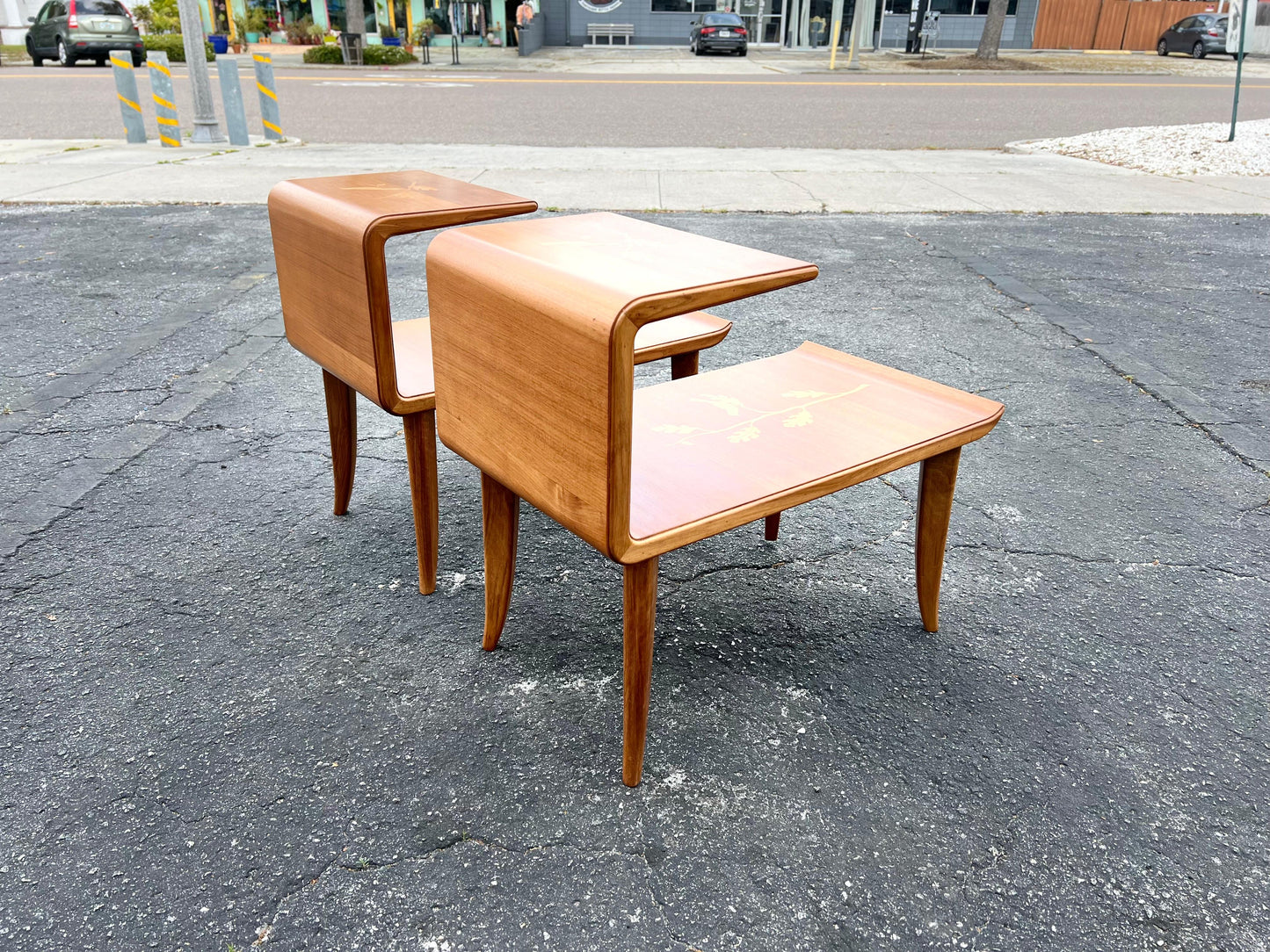 A Pair Of Unusual Italian Side Tables With Inlay Ca' 1940's