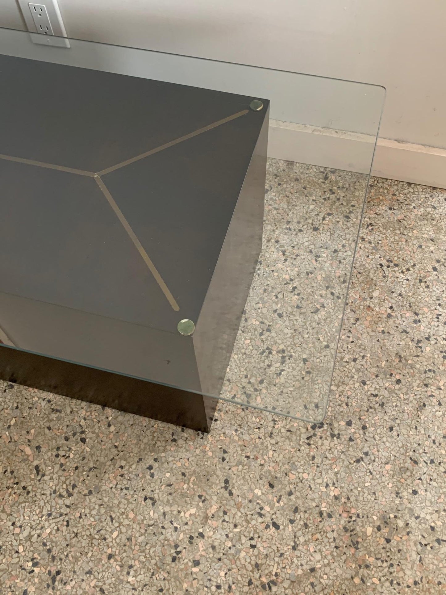 Custom Cube Table by Dunbar with Brass Inlay