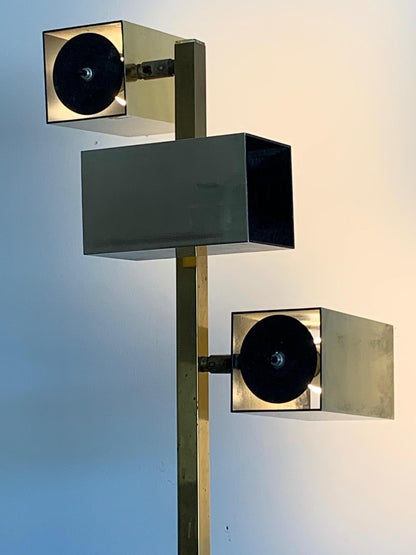 Koch & Lowy Brass Floor Lamp with Articulated Cube Shades