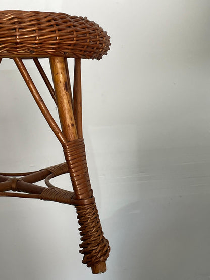 Bamboo and Wicker Stool, Style of Tony Paul and Franco Albini