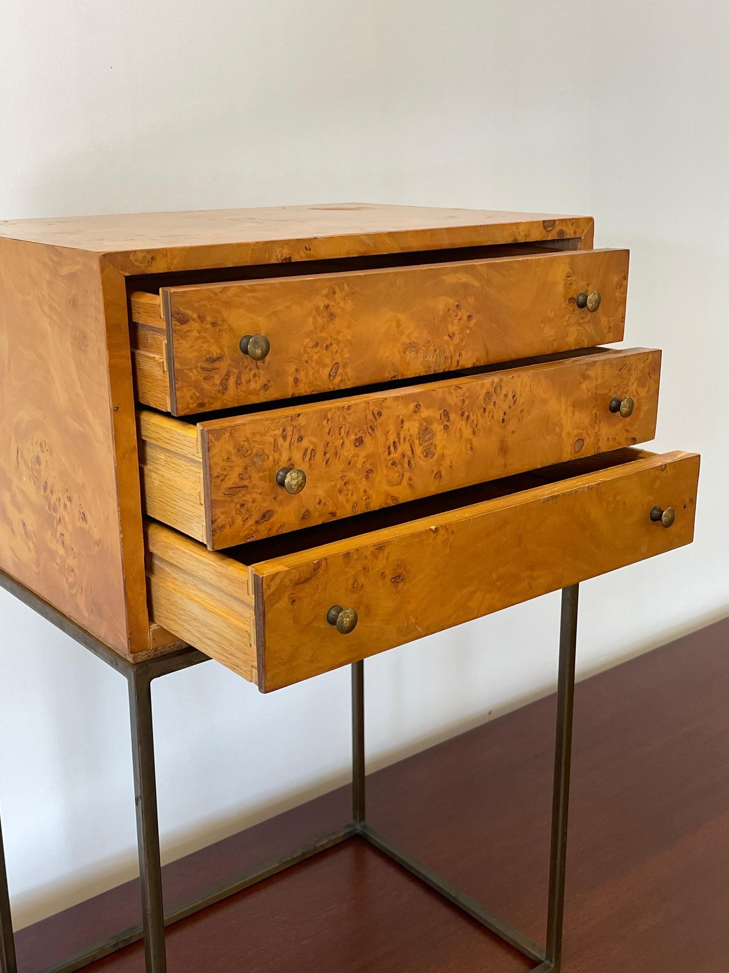 Petite Jewelry Chest in Bronze and Burl, Style of Milo Baughman