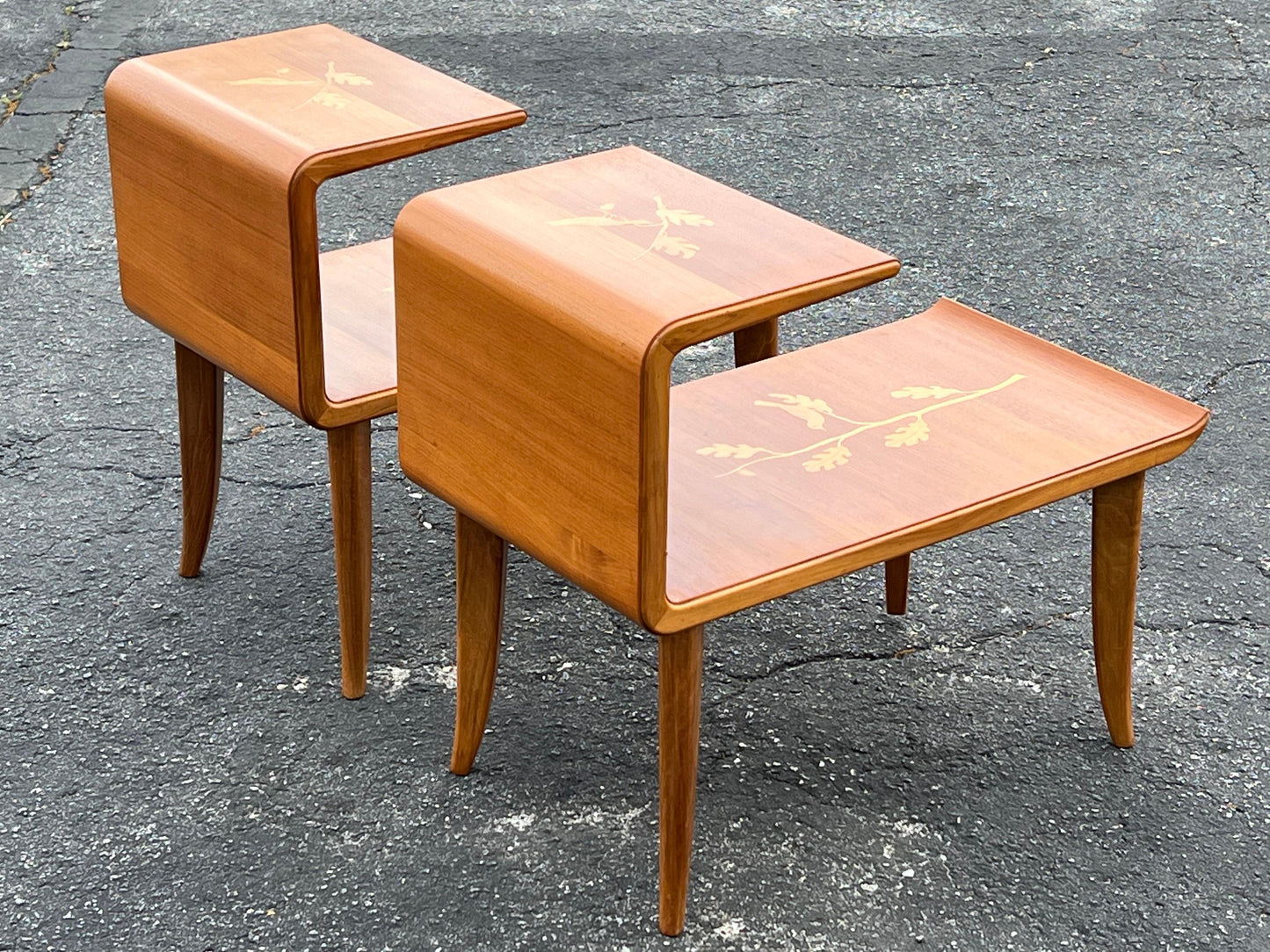 A Pair Of Unusual Italian Side Tables With Inlay Ca' 1940's