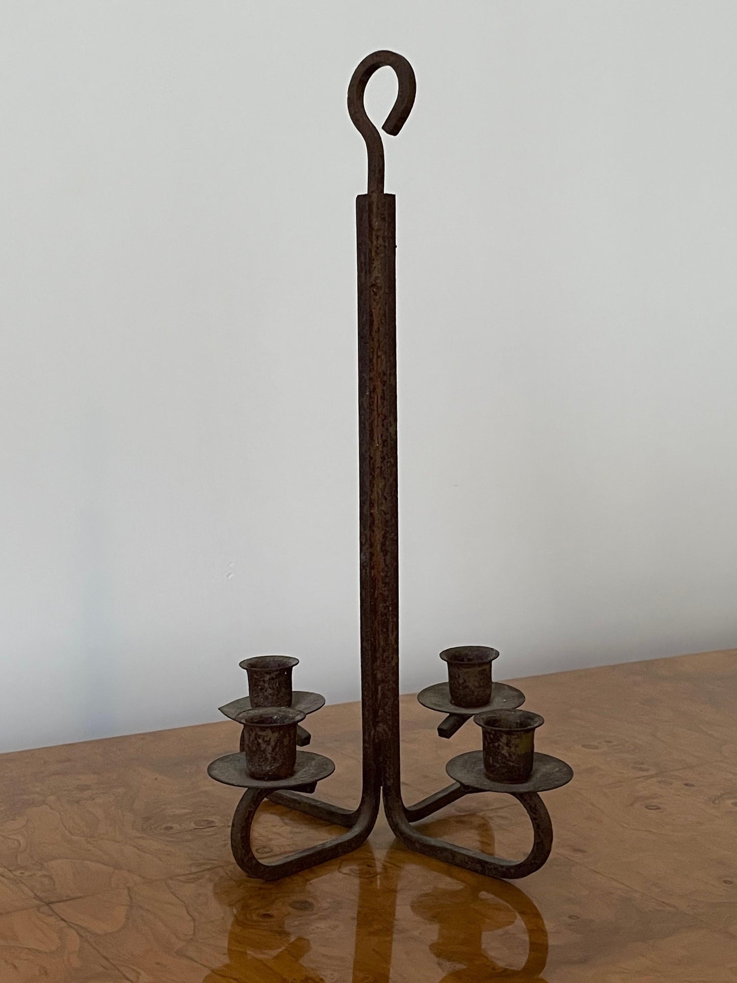American Modernist Patinated Wrought Iron Candelbra