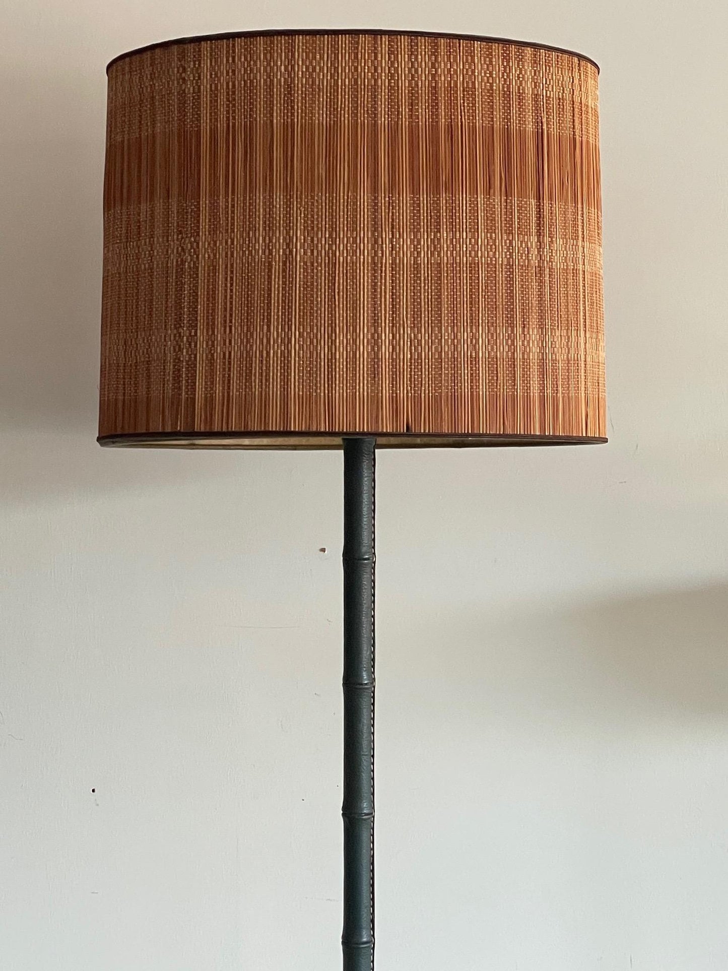 A Jacques Adnet Floorlamp in Original Green Leather