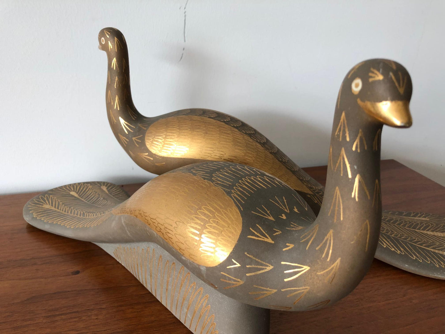 Pair of Stylized Ceramic Swans by Waylande Gregory, circa 1940s