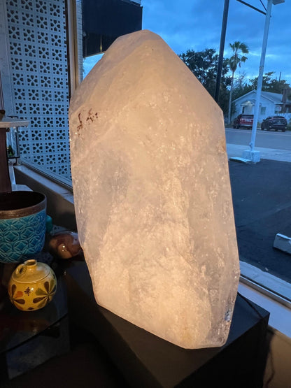 Massive Natural White Rock Crystal Obelisk Healing