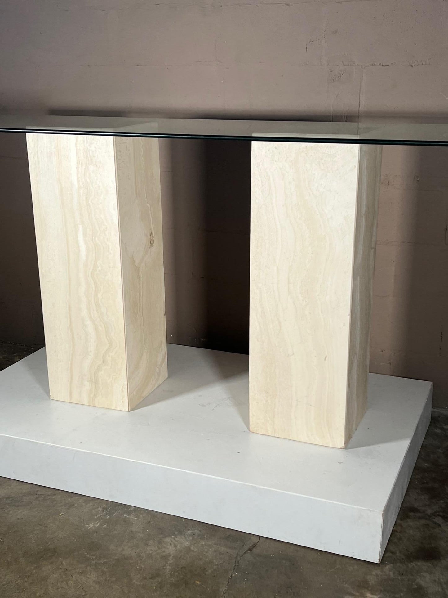 Travertine and Glass Console Table