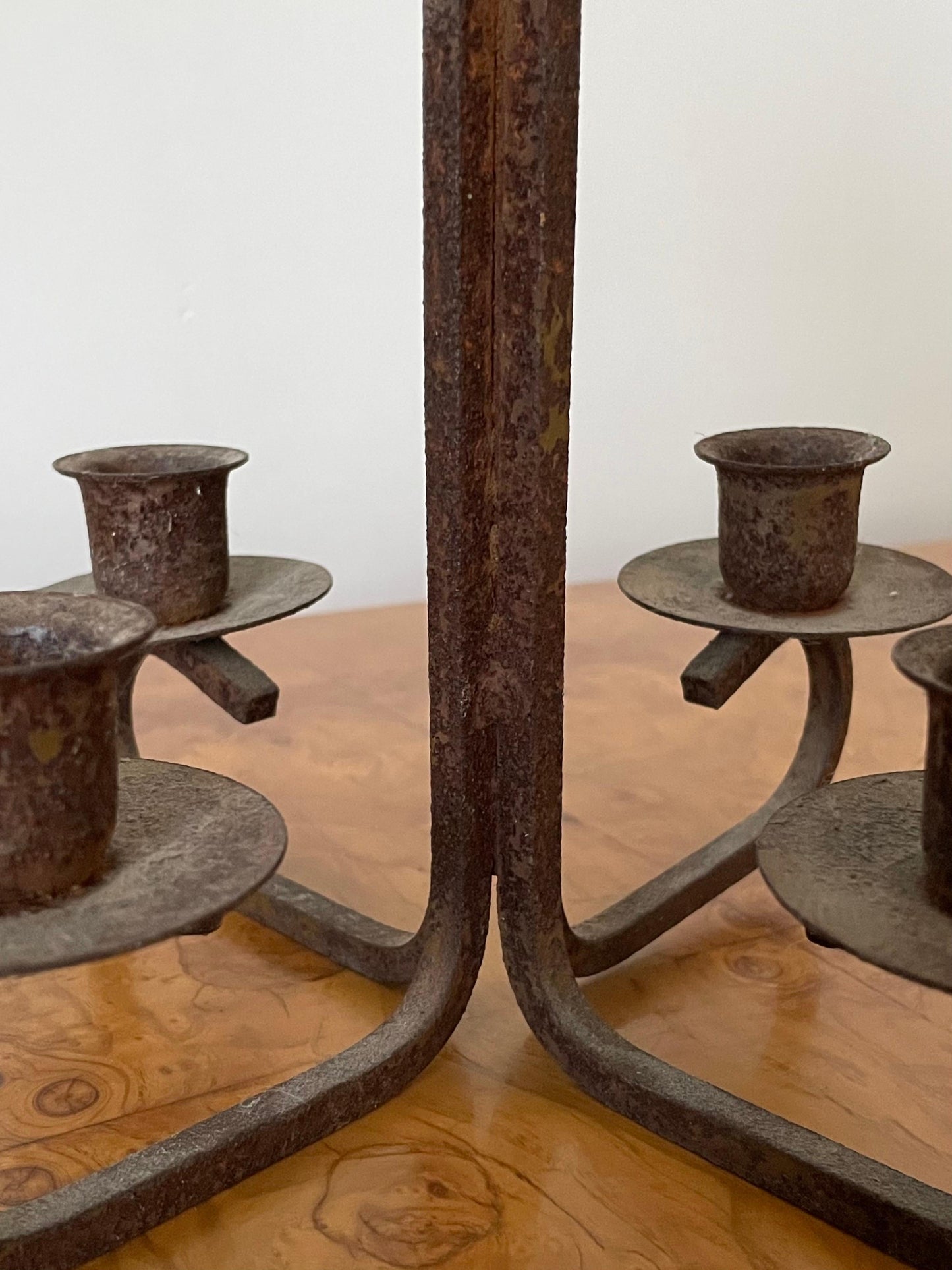 American Modernist Patinated Wrought Iron Candelbra