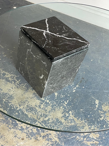 Postmodern Black Marble and Glass Cantilvered Coffee Table