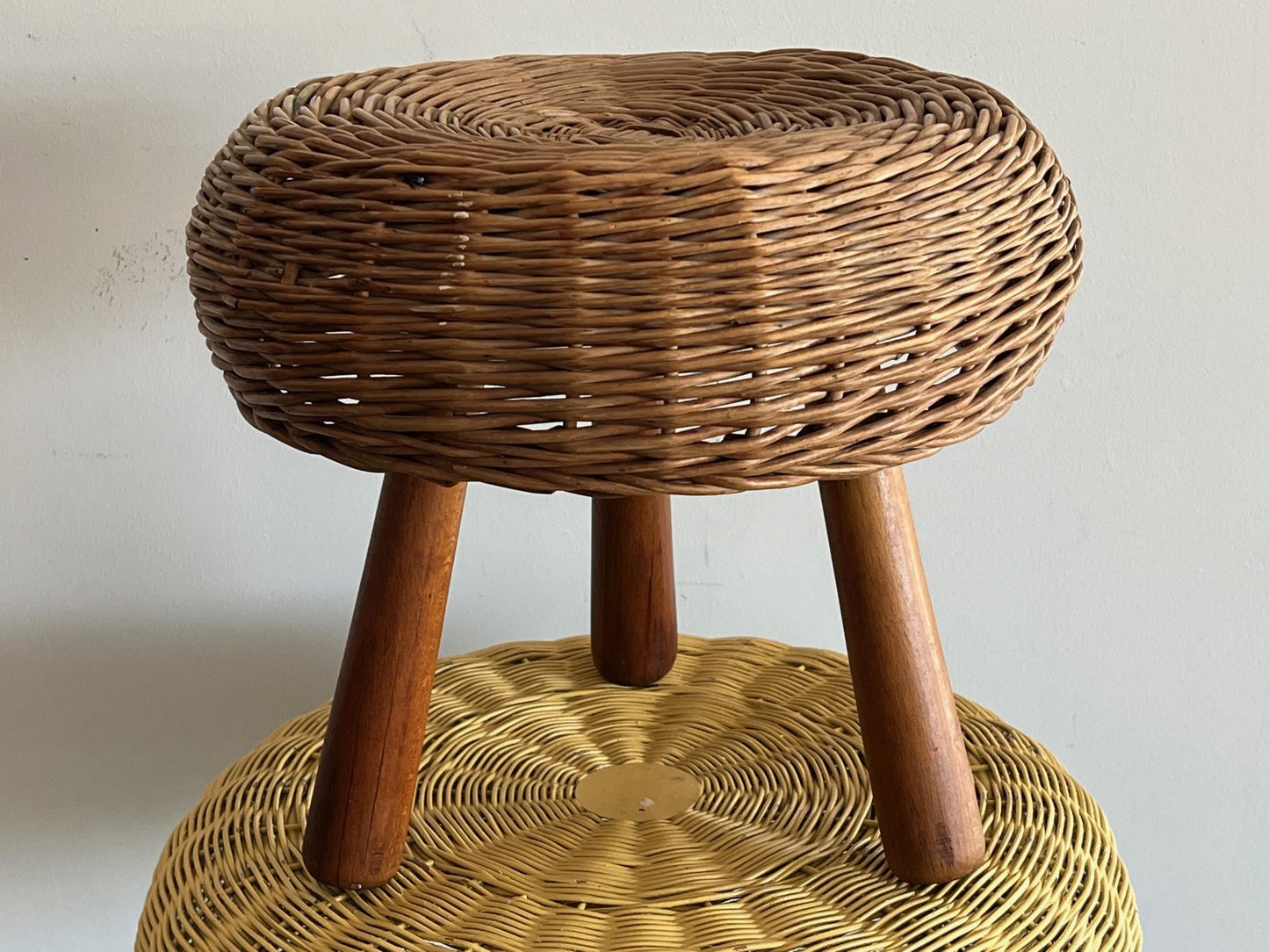 Two Vintage Wicker Stools