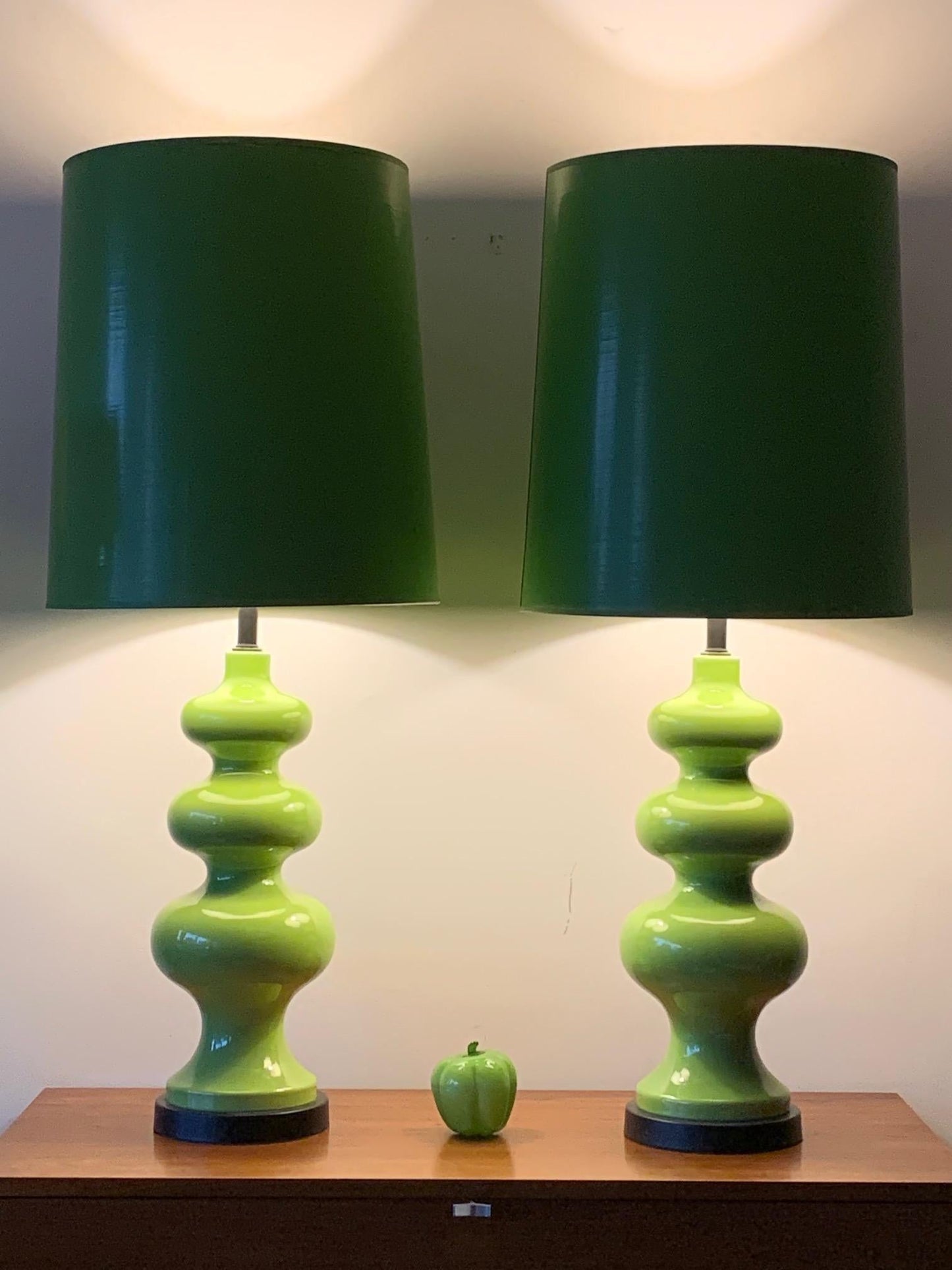 Pair of Impressive Ceramic Lamps circa 1970s with Original Shades