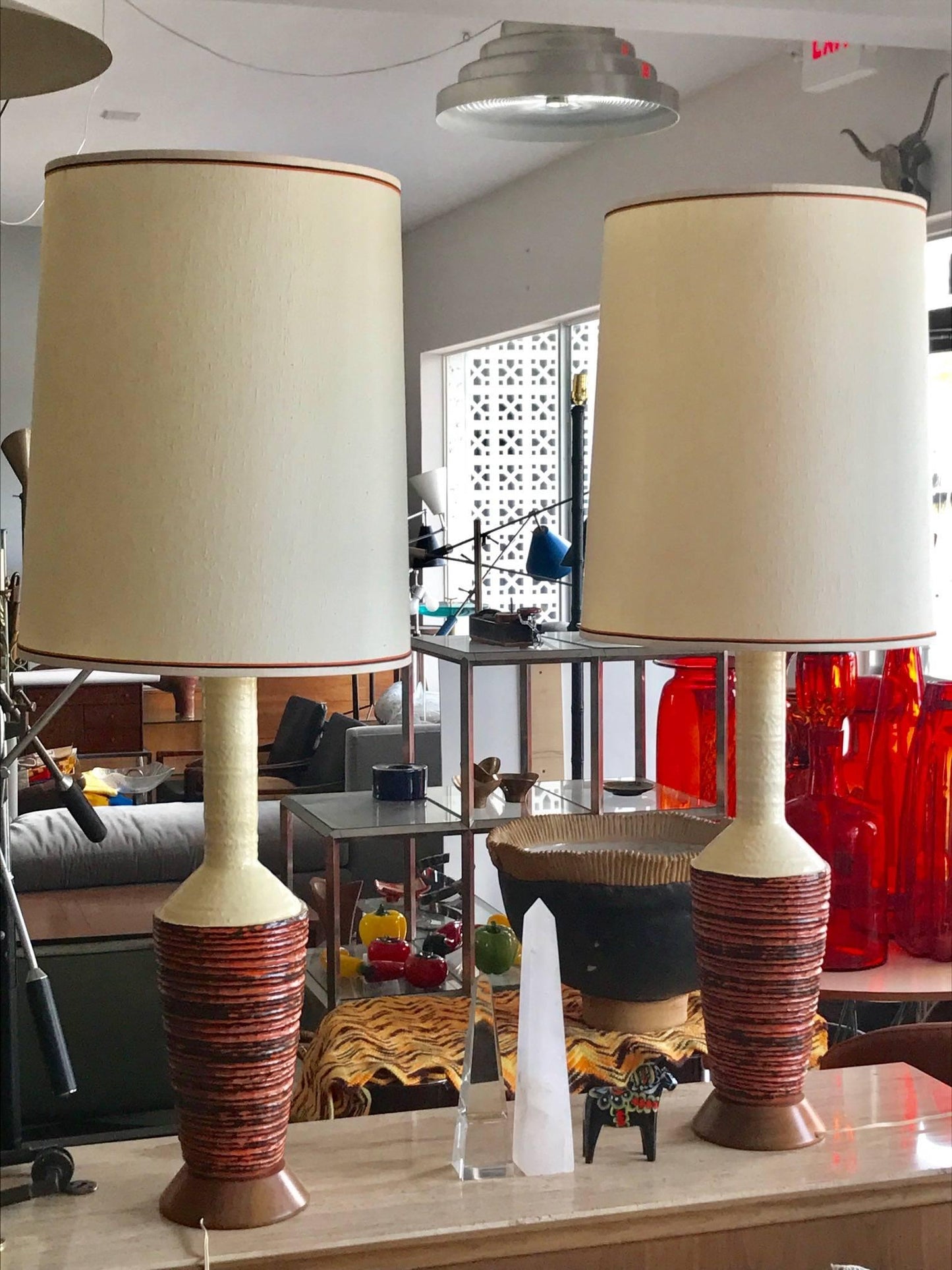 Pair of Large Scale Marcello Fantoni Ceramic Lamps