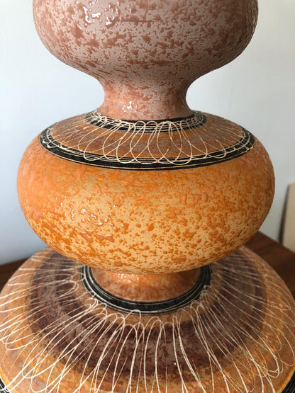 Charming Ceramic Gourd Lamp with Sgraffito Decoration