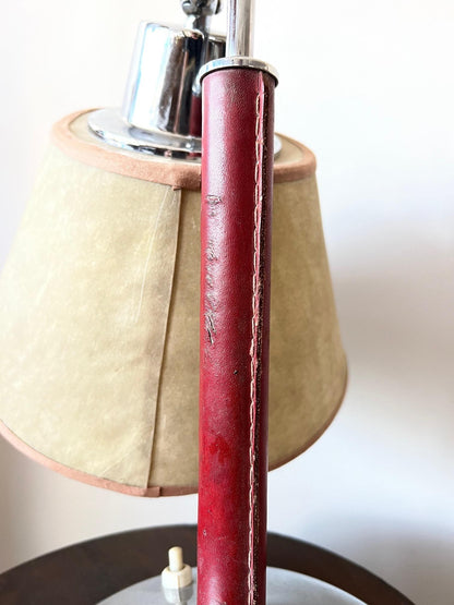 Elegant Desk Lamp in Red Leather and Parchment Shade