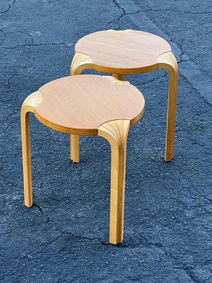 A Pair Of Vintage Alvar Aalto Fan Leg Stools ca' 1970'sq