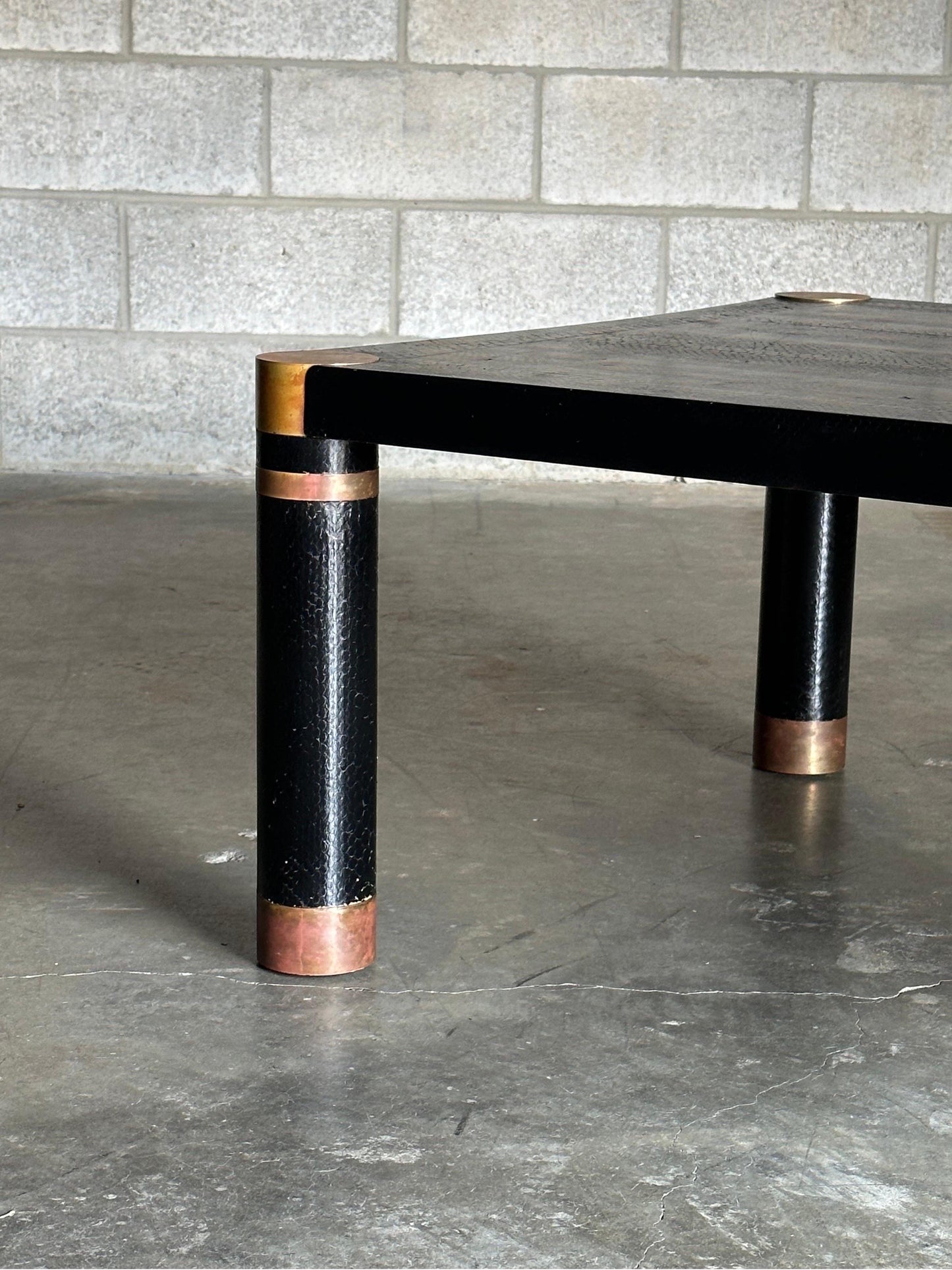 Karl Springer Exotic Leather and Patinated Brass Coffee Table