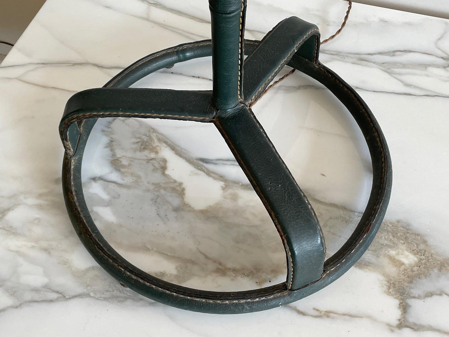 A Jacques Adnet Floorlamp in Original Green Leather