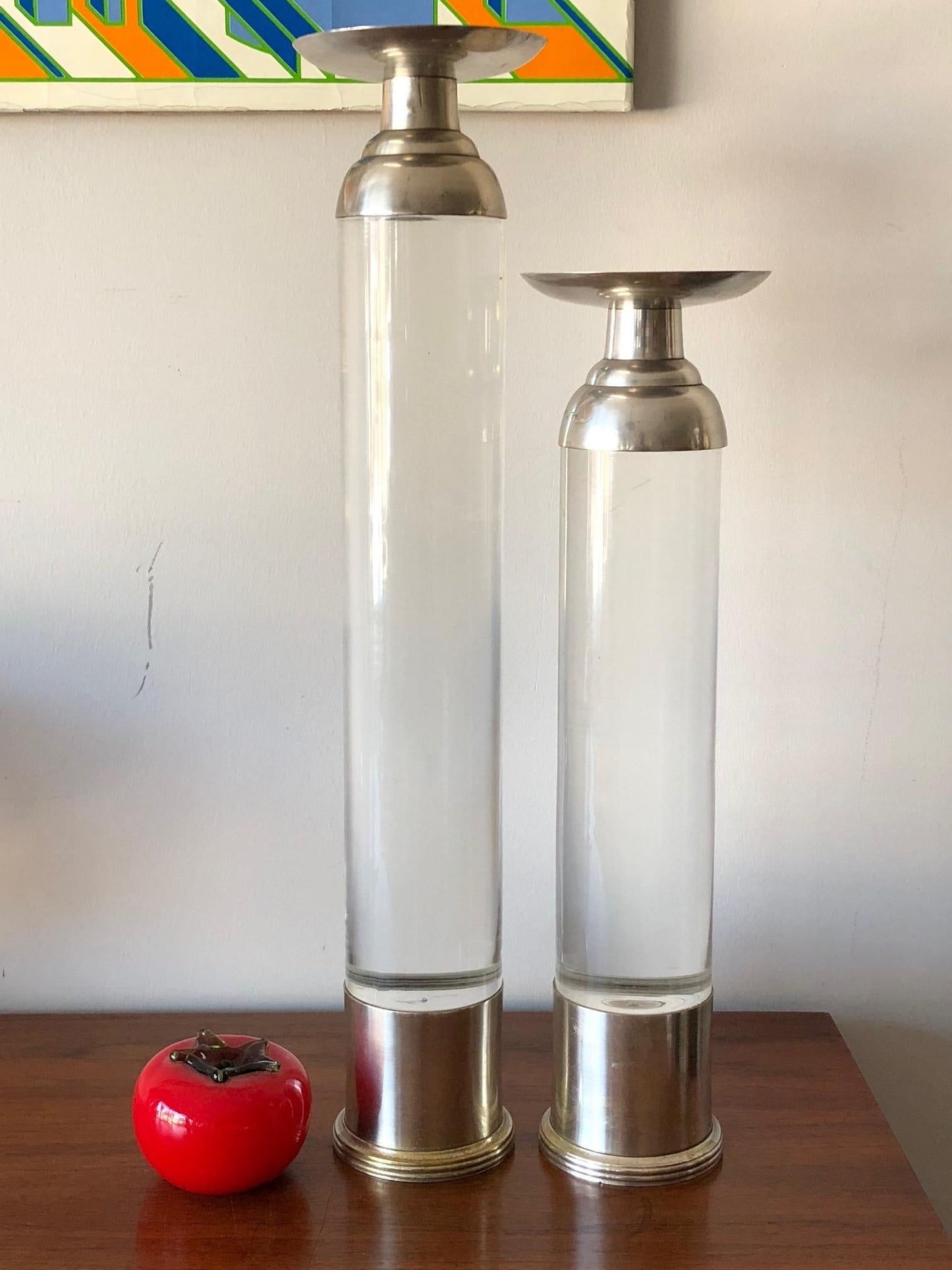 Two Lucite Candlesticks