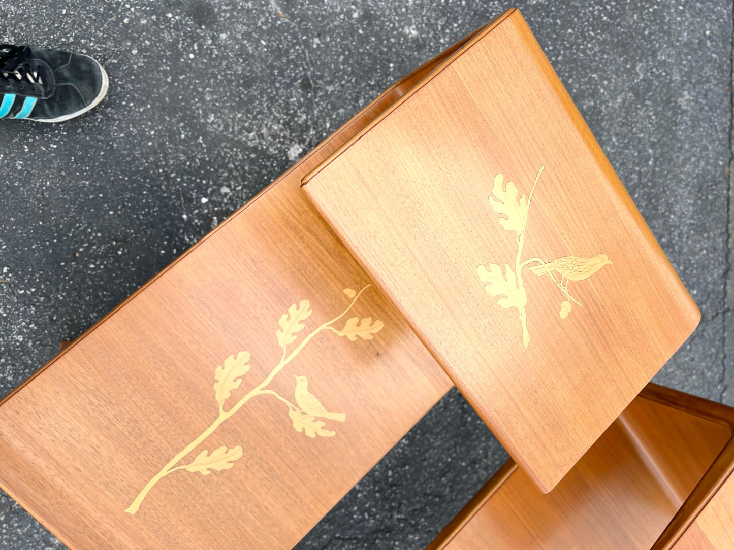 A Pair Of Unusual Italian Side Tables With Inlay Ca' 1940's