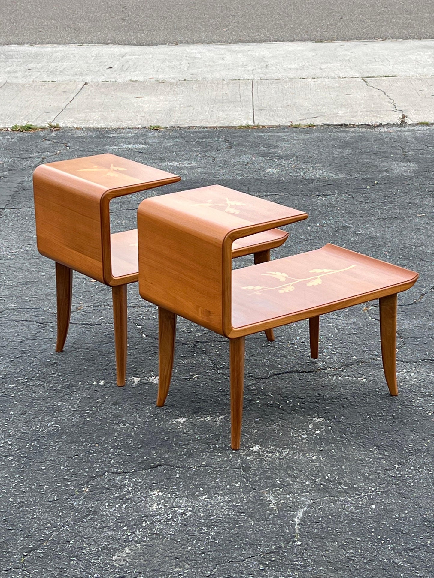 A Pair Of Unusual Italian Side Tables With Inlay Ca' 1940's