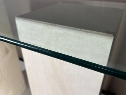 Travertine and Glass Console Table