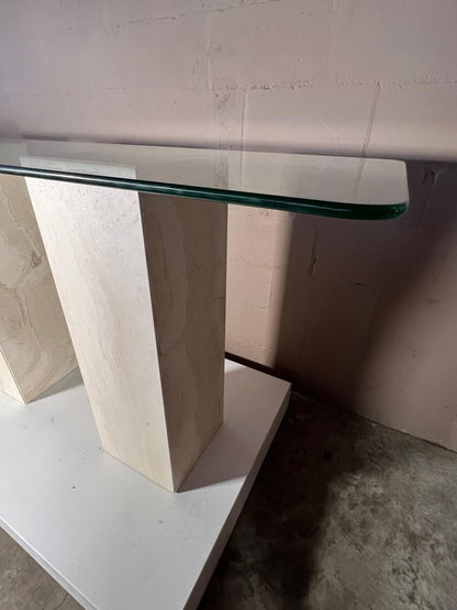 Travertine and Glass Console Table