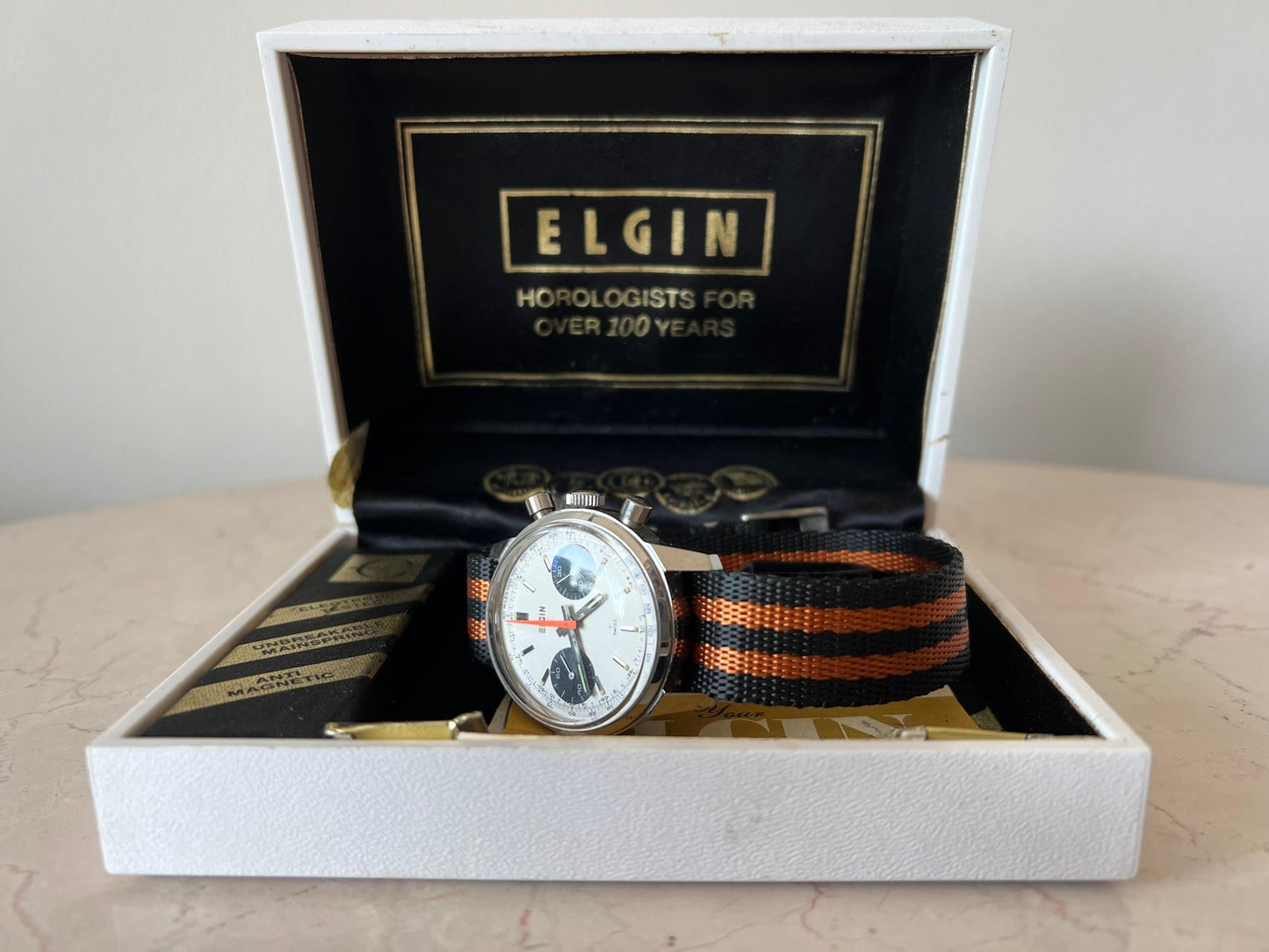 1960s Elgin Steel Chronograph Panda Dial