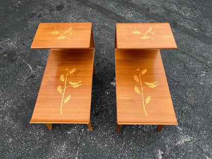 A Pair Of Unusual Italian Side Tables With Inlay Ca' 1940's