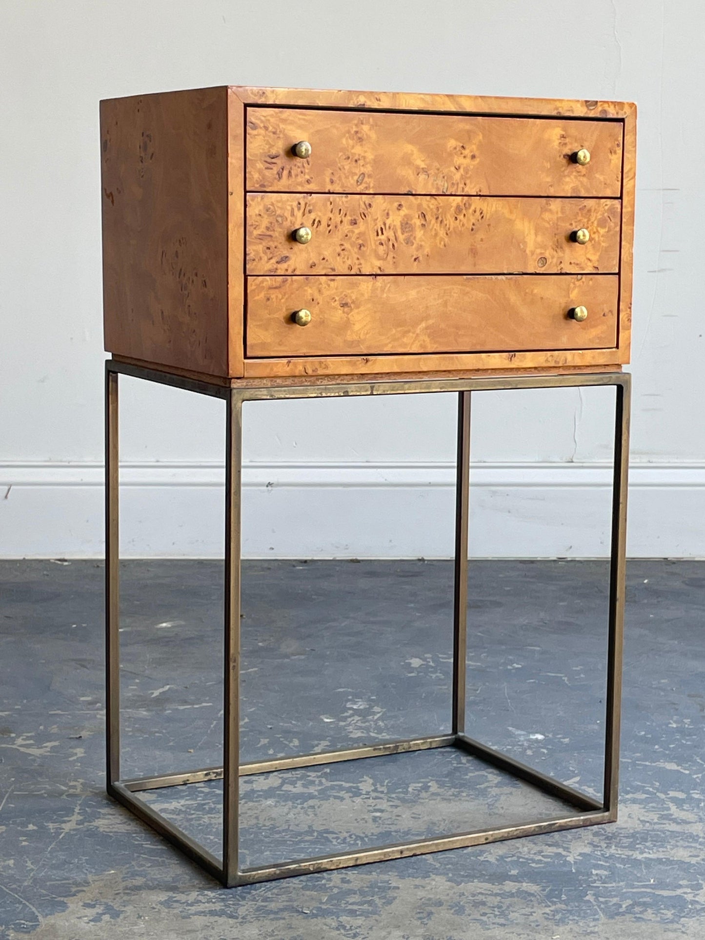 Petite Jewelry Chest in Bronze and Burl, Style of Milo Baughman