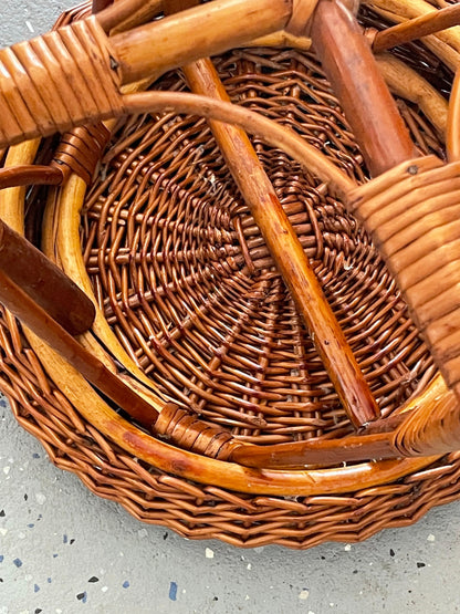 Bamboo and Wicker Stool, Style of Tony Paul and Franco Albini