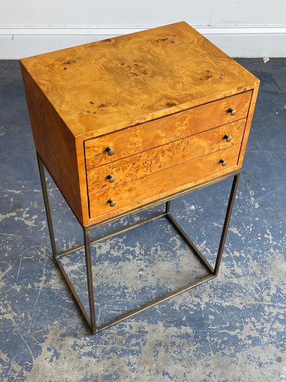 Petite Jewelry Chest in Bronze and Burl, Style of Milo Baughman