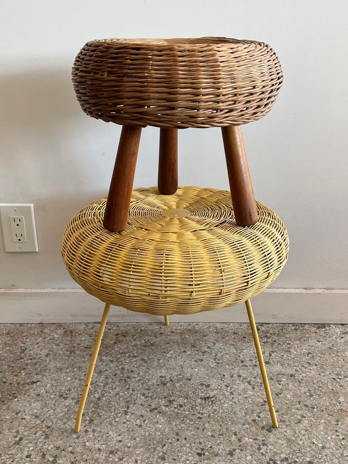 Two Vintage Wicker Stools