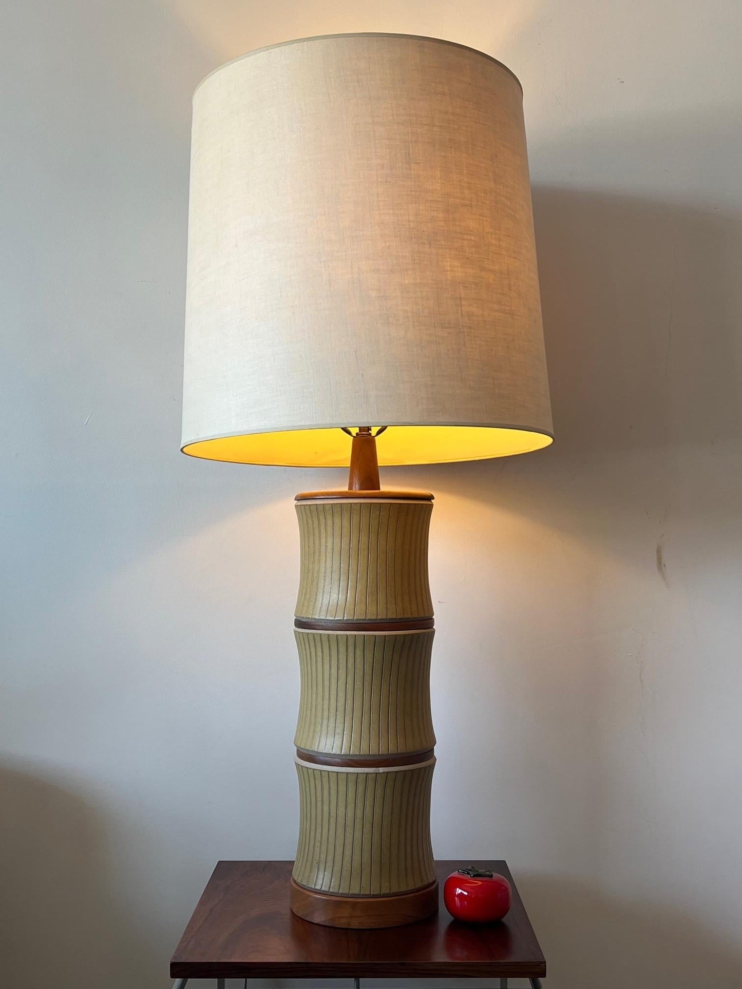 A Large Scale Martz Stoneware And Walnut Lamp